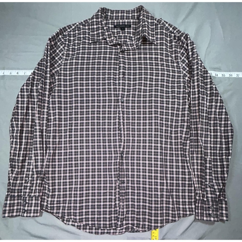 John Varvatos Shirt Mens M Black Plaid Cotton Long Sleeve Button Up Slim Fit